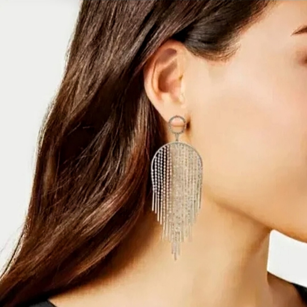 Thalia Sodi Silver Tone Pave Earrings